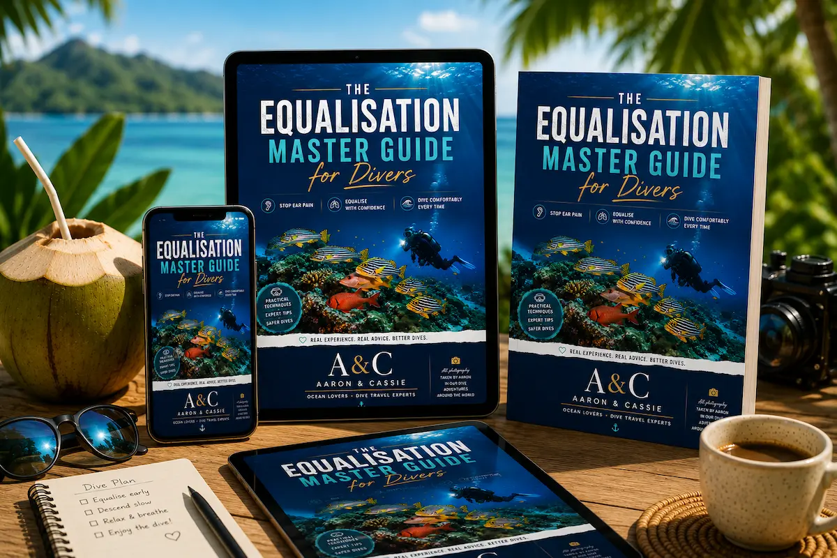 Preview of The Equalisation Master Guide for Divers showing the digital and printable guide designed to help scuba divers equalise more comfortably and avoid ear pain underwater
