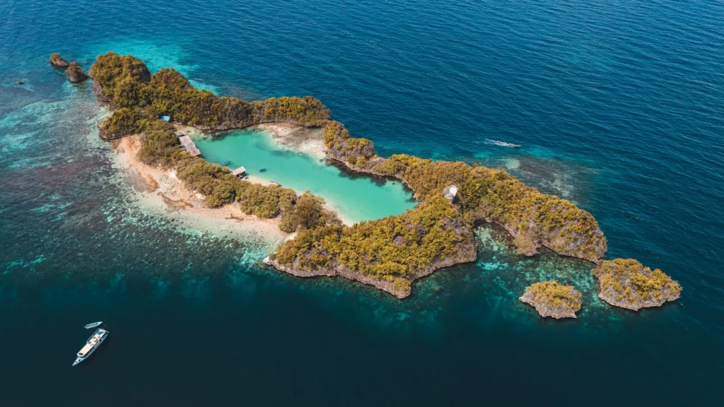 Aerial view of the Dampier Strait in Central Raja Ampat